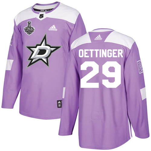Adidas Men Dallas Stars #29 Jake Oettinger Purple Authentic Fights Cancer 2020 Stanley Cup Final Stitched NHL Jersey